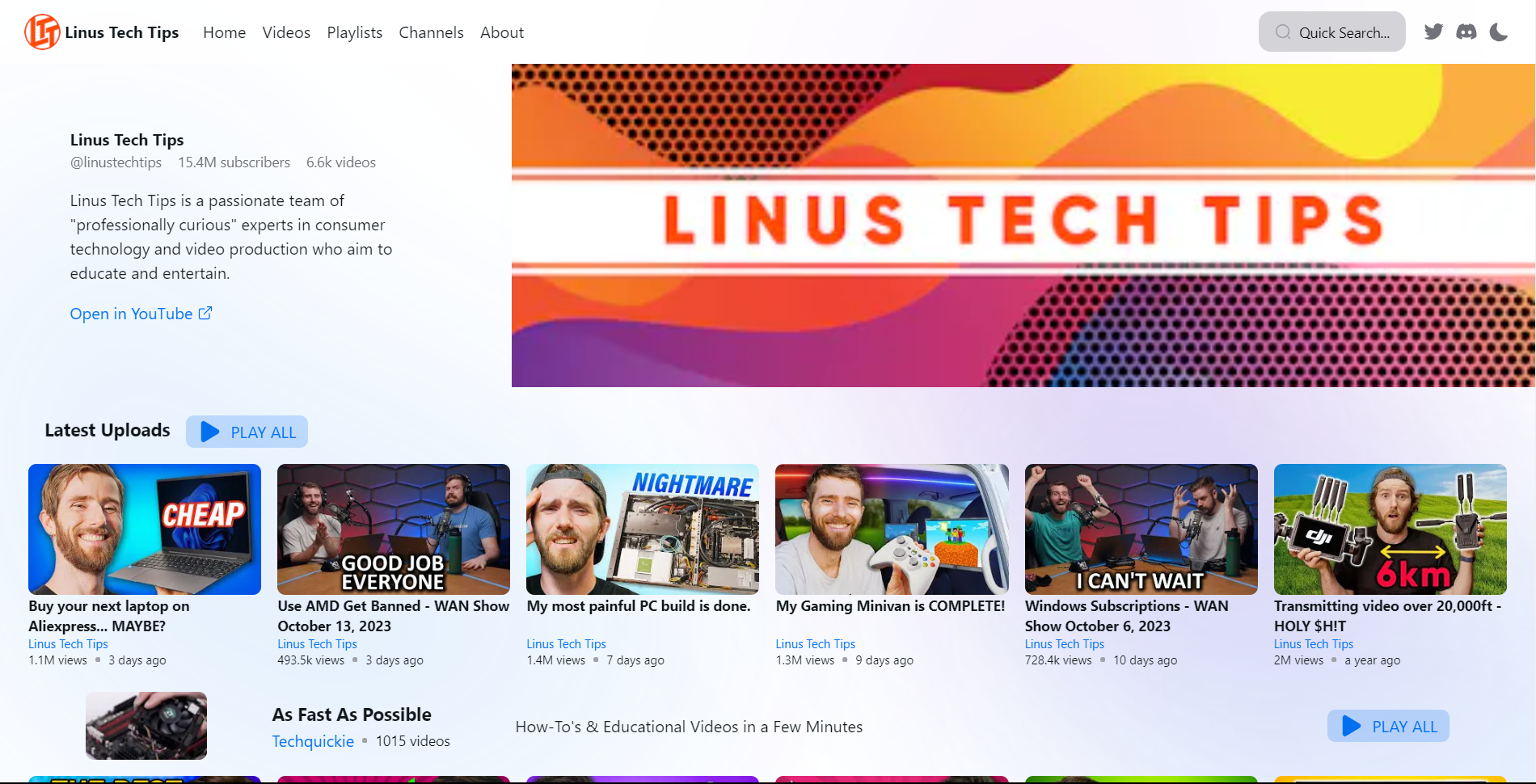 LinusTechTips Home Page YouSite